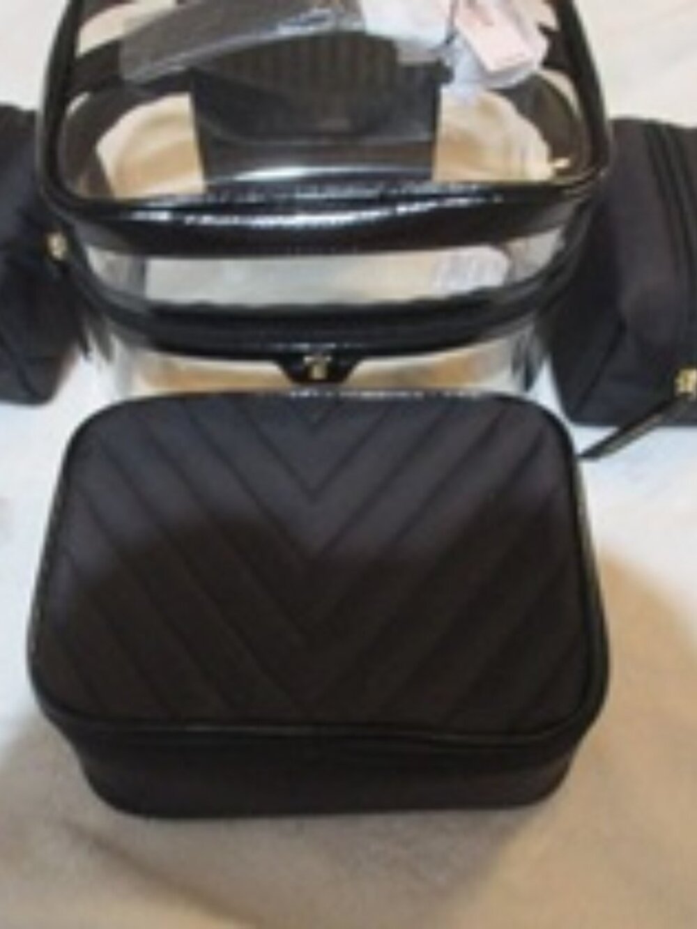 4 Pc Black V-Quilt Makeup Bag Set NWT